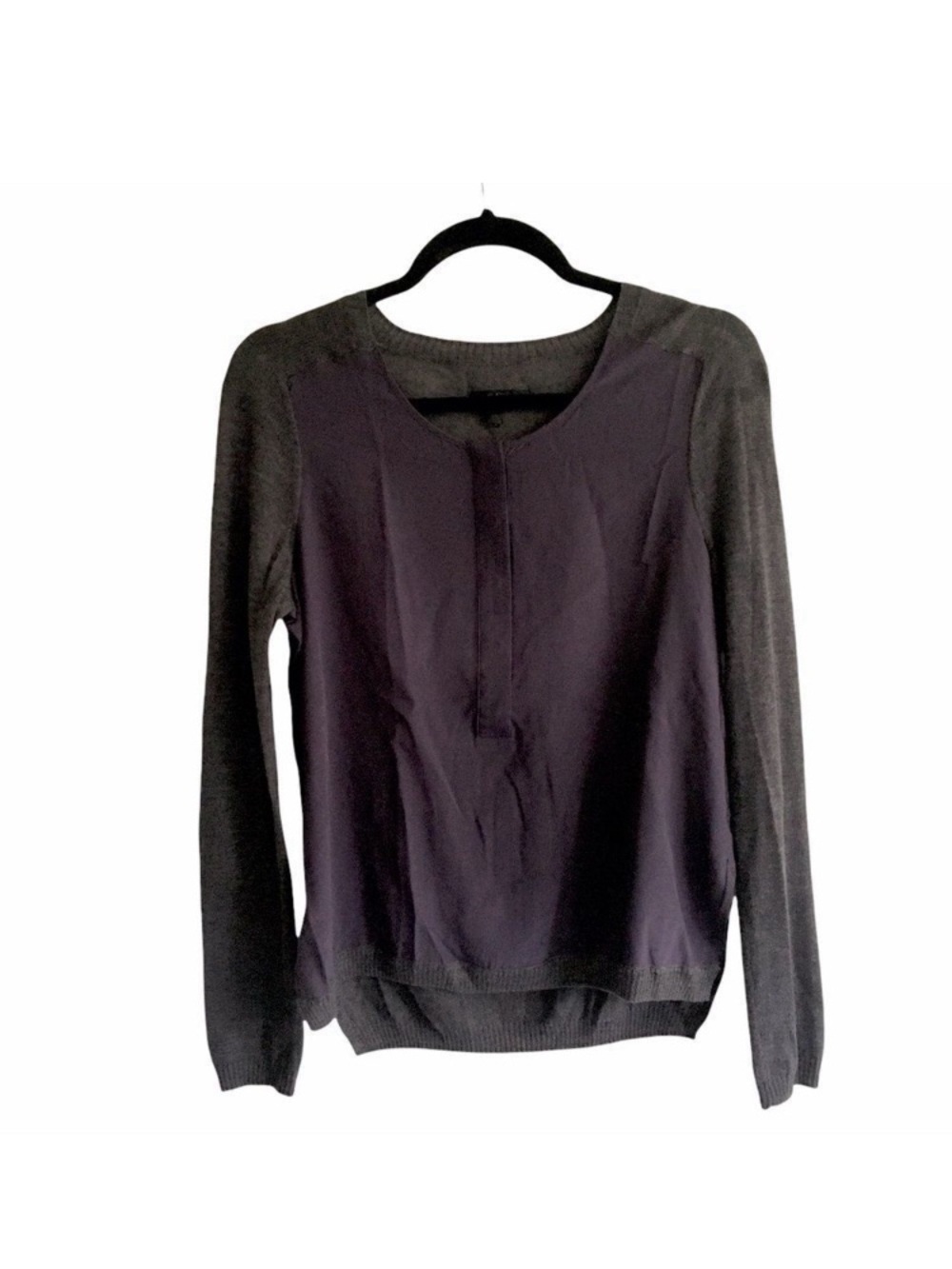 Rag and Bone Silk Front Charcoal Grey and Dark Purple Sweater Size S